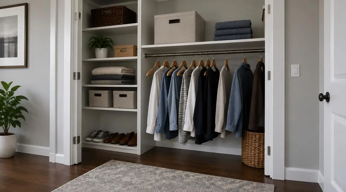 Handicap accessible bedroom closets with lowered shelves and clothes-hanging racks Handicap accessible bedroom closets with lowered shelves and clothes-hanging racks